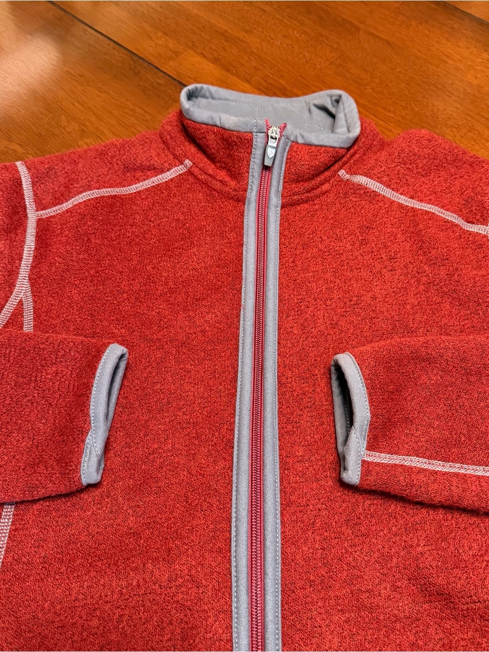 Kuhl Alfpaca Fleece Jacket Women’s Large Red Full Zip Thumb Holes Mock Neck